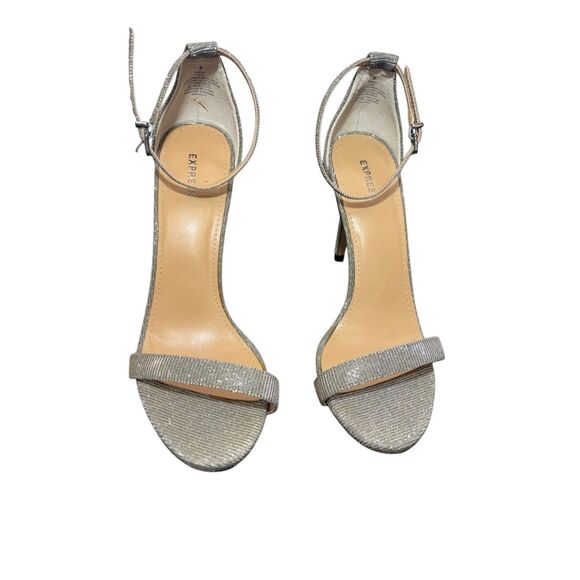 Express Metallic Silver Ankle Strap Stiletto Heels Women’s Size 9 4 inch - Picture 2 of 11